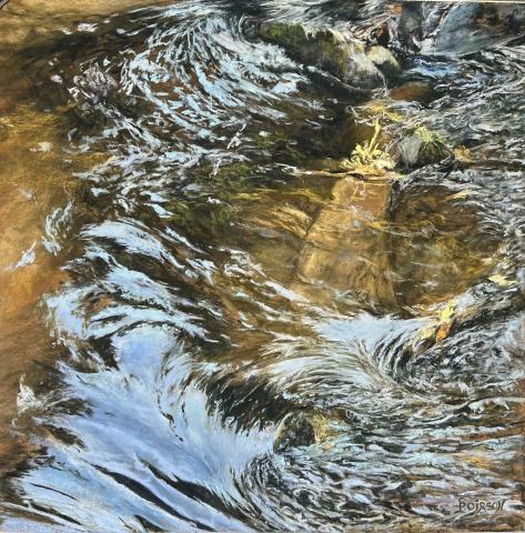 blue reflections on river water sylvie poirson pastel