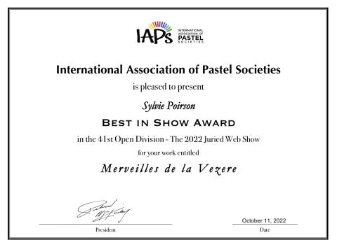 Iaps Sylvie Poirson award certificate