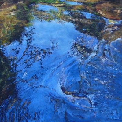 Representation of water in motion in shades of blue